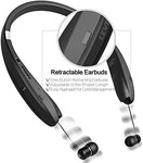 Levin Foldable Bluetooth Headset Bluetooth 4.1 Wireless Headphone Neckband with Retractable Earbuds for iPhone, Samsung Galaxy Series, Android and Other Bluetooth-Enabled Devices