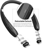 Levin Foldable Bluetooth Headset Bluetooth 4.1 Wireless Headphone Neckband with Retractable Earbuds for iPhone, Samsung Galaxy Series, Android and Other Bluetooth-Enabled Devices