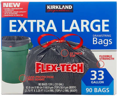 Kirkland Signature Drawstring Trash Bags - 33 Gallon - Xl Size - 90 Count Pack