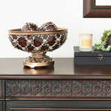 OK Lighting Curvae Decorative Bowl with Spheres, Brown, Bronze and Gold