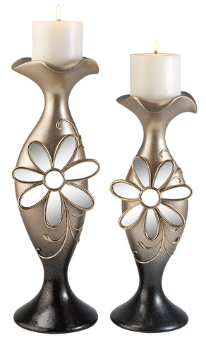 OK 14"/16"h Floral Glamour Candle Holder Set