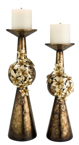 OK Lighting Virgo Orchid Golden Candleholder Set, 16.0"