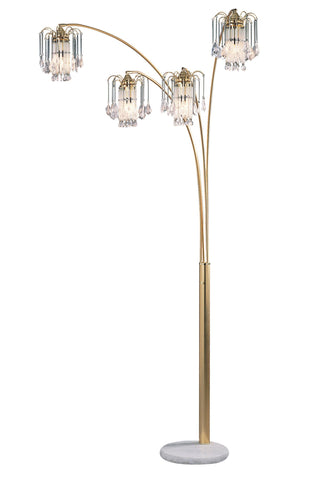 OK Lighting OK-9657SG-SP1 86-Inch H Crystal Wind Polished French Gold 4-Arch Floor Lamp with Crystal Glass Shade, Polished Brass/French Gold